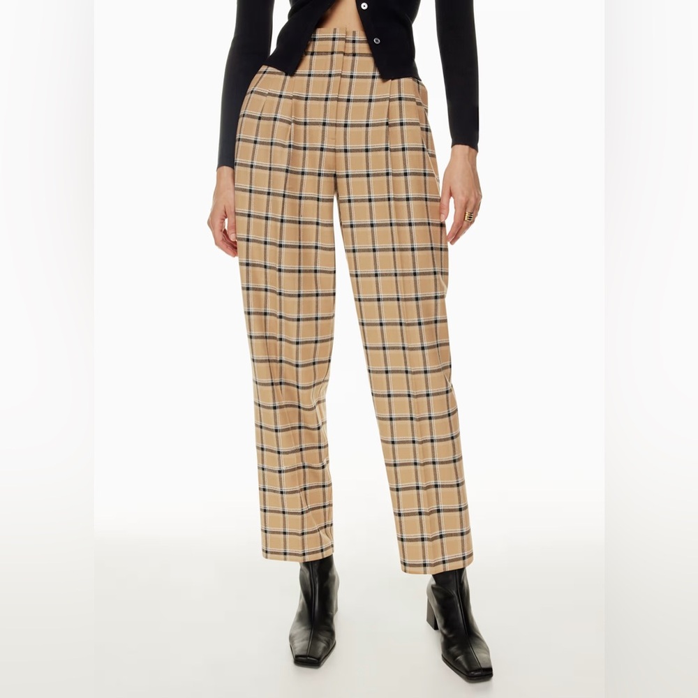 Aritzia Wilfred Carrot Windowpane Plaid Check Trouser Pant Camel Tan